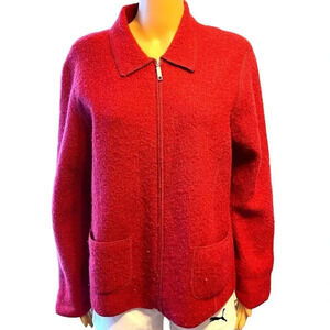 Appleseed’s Grannycore Wool Full Zip Red Cardigan Jacket Women's PM Pockets